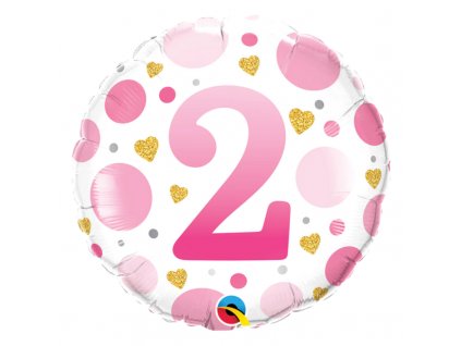 Nafukovací balónek Dotty Pink s číslem 2, 45cm