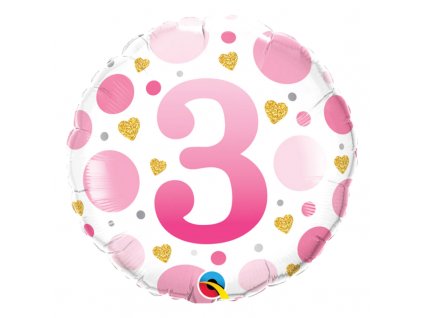 Nafukovací balónek Dotty Pink s číslem 3, 45cm