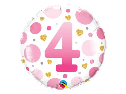 Nafukovací balónek Dotty Pink s číslem 4, 45cm