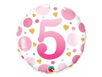 Nafukovací balónek Dotty Pink s číslem 5, 45cm