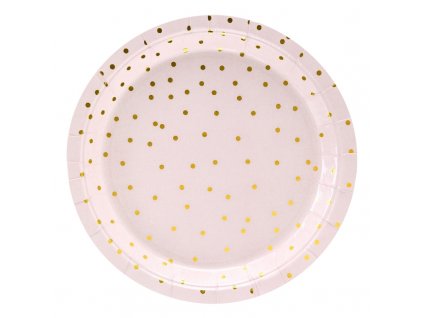 Papírové party talířky růžové Golden Dots