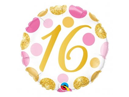 Nafukovací balónek Dotty Pink s číslem 16, 45cm