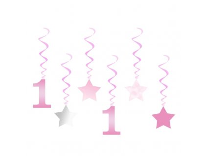 Závěsné spirálové dekorace s jedničkou Pinky Star