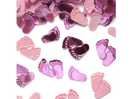 Dekorační konfety na stůl Baby Feet růžové
