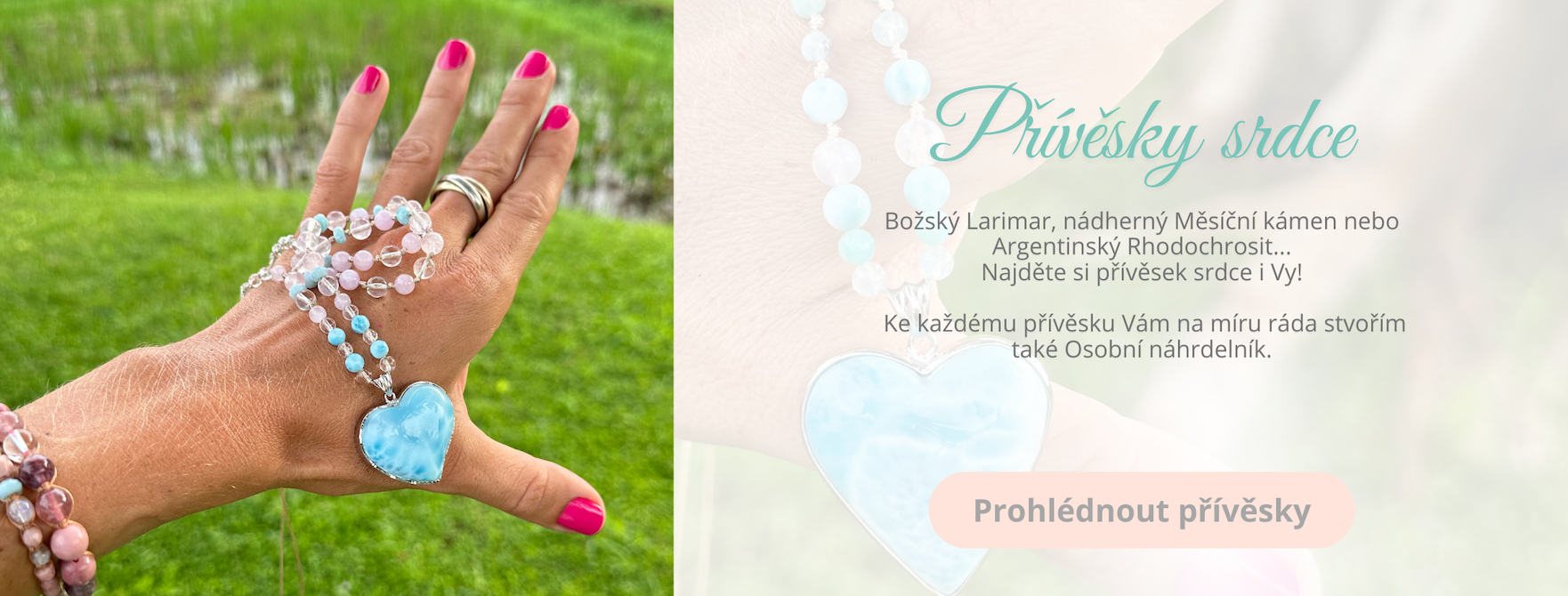 Novinka - přívěsky srdce larimar měsíční kámen argentinský rhodochrosit stříbro ametyst