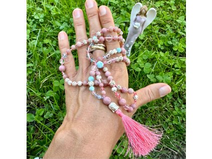 Japa mala - meditace (Larimar, Rhodonit)