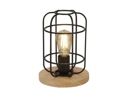 Stolní drátěná lampa - černý kov a dřevo