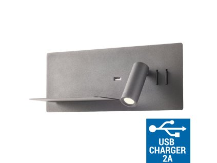 Černé nástěnné světlo na čtení do ložnice Redo BROOK/LED 8+3W