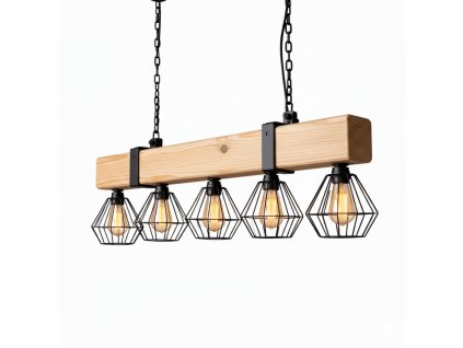 Svítidlo z trámu-světlé dřevo RUSTIC CAGE 120 cm 5xE27