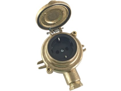 Mosazná retro zásuvka s krytkou SCHUKO IP54 16A