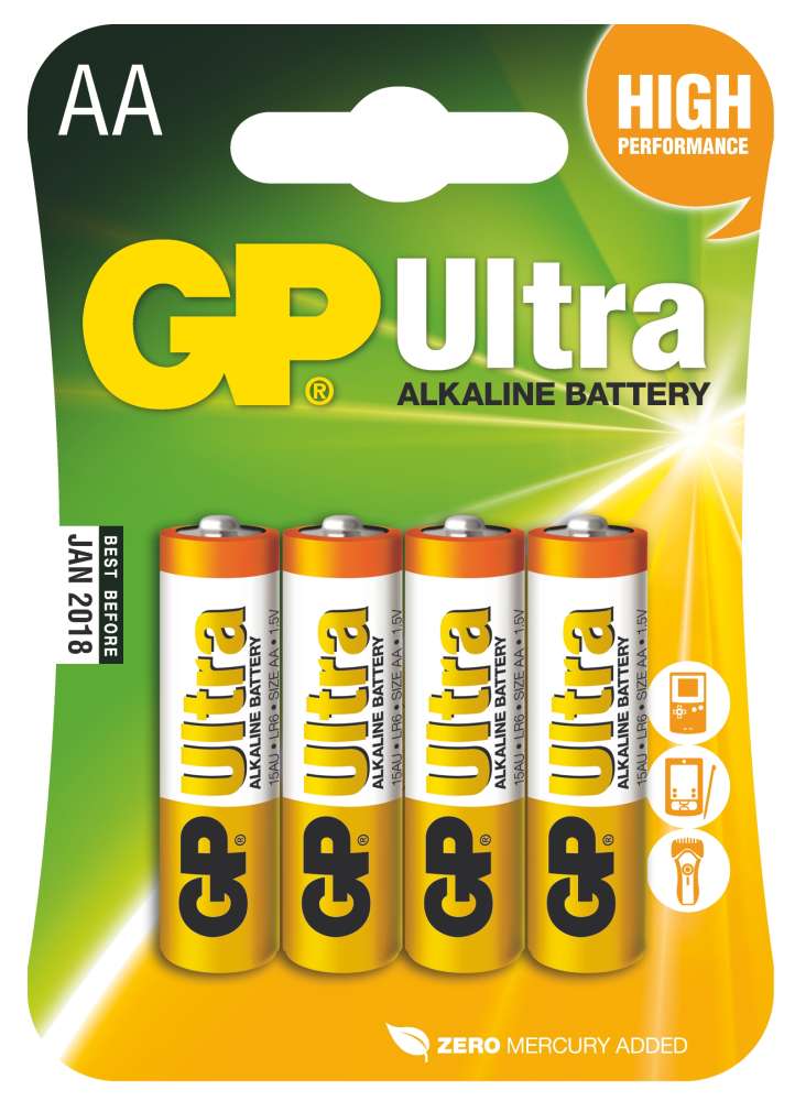 Alkalická baterie GP Ultra LR6 (AA), 4 ks