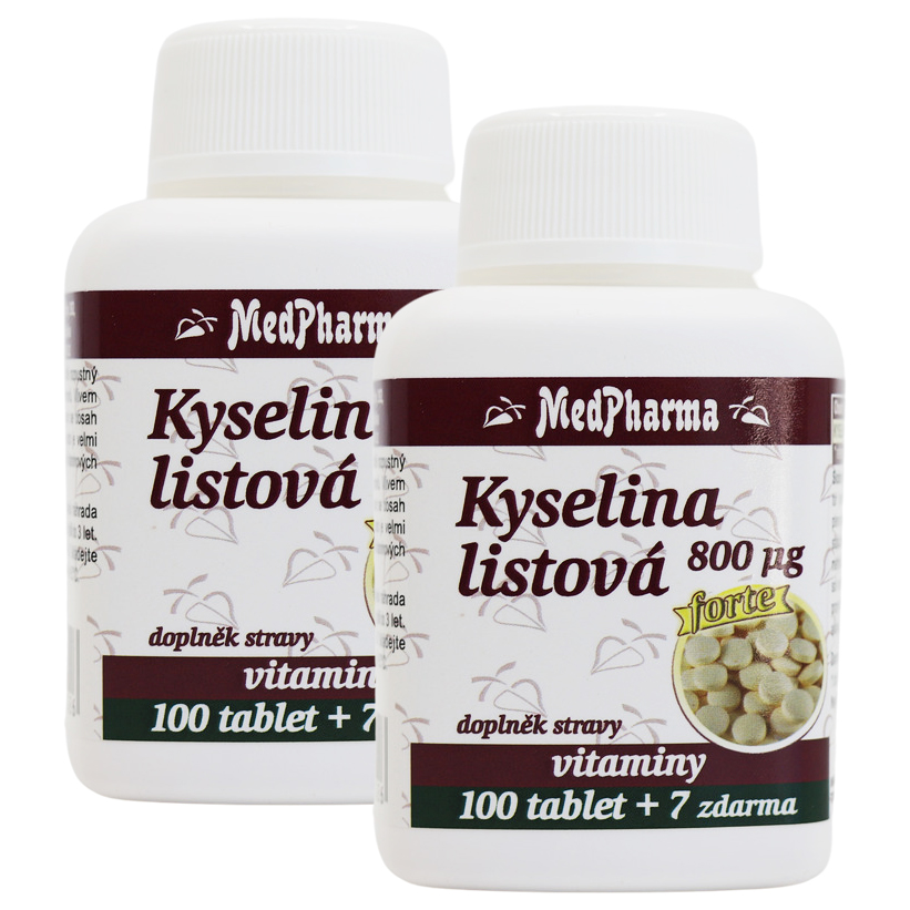 Levně MedPharma Kyselina listová 800 µg - FORTE, 107 tablet 2 kusy: 2x107 tbl.