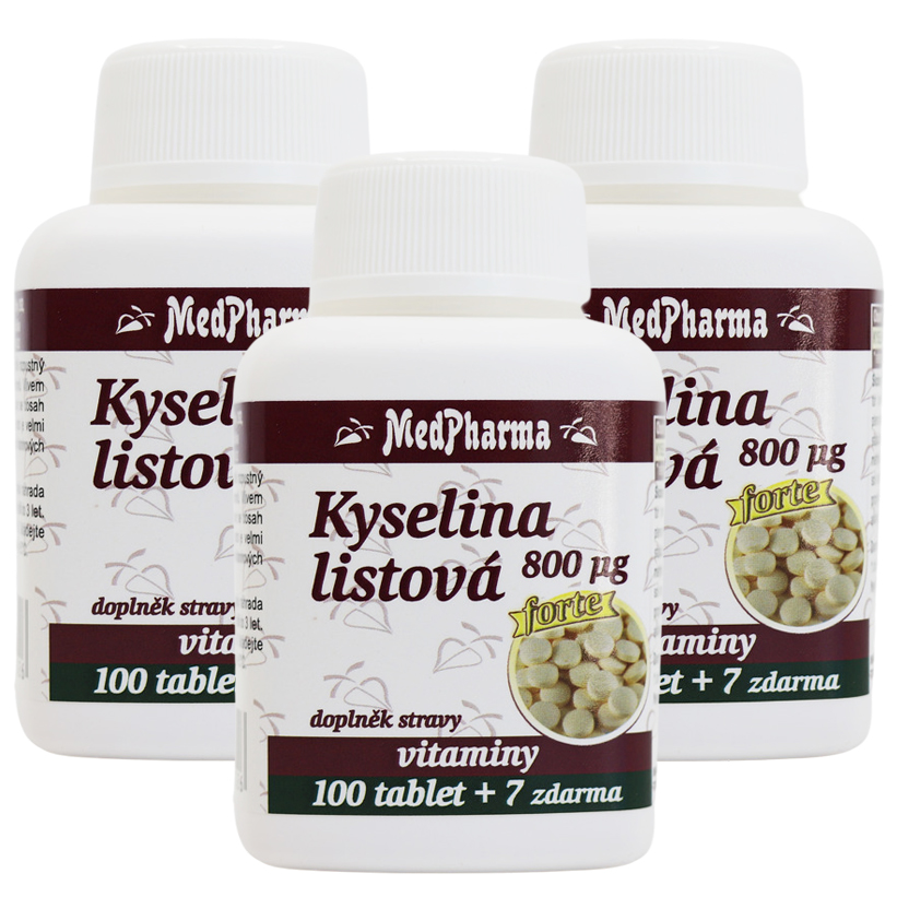 Levně MedPharma Kyselina listová 800 µg - FORTE, 107 tablet 3 kusy: 3x107 tbl.