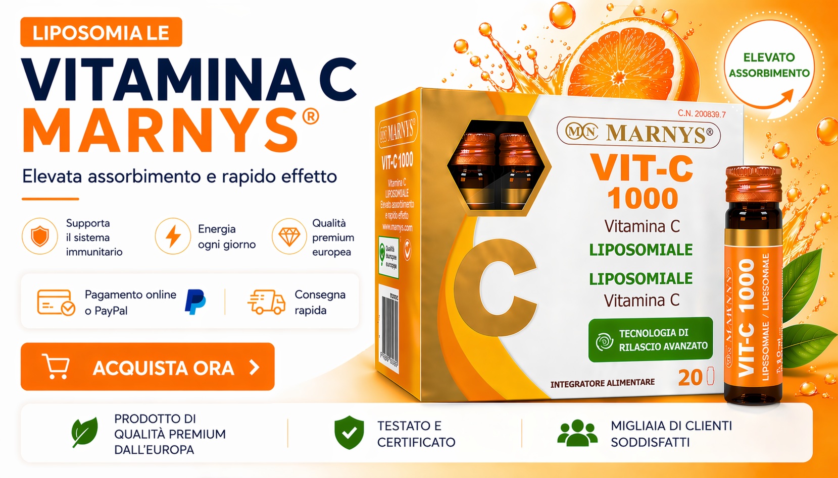 MARNYS VIT‑C 1000 – Vitamina C liposomiale 20 x 10 ml