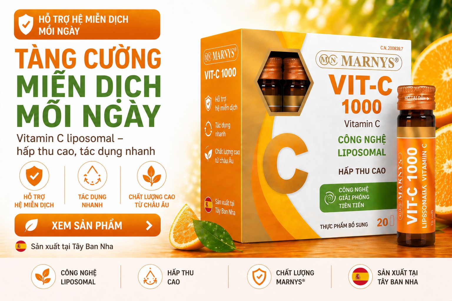 MARNYS Vitamin C 1000 – vitamin C liposomal hỗ trợ miễn dịch