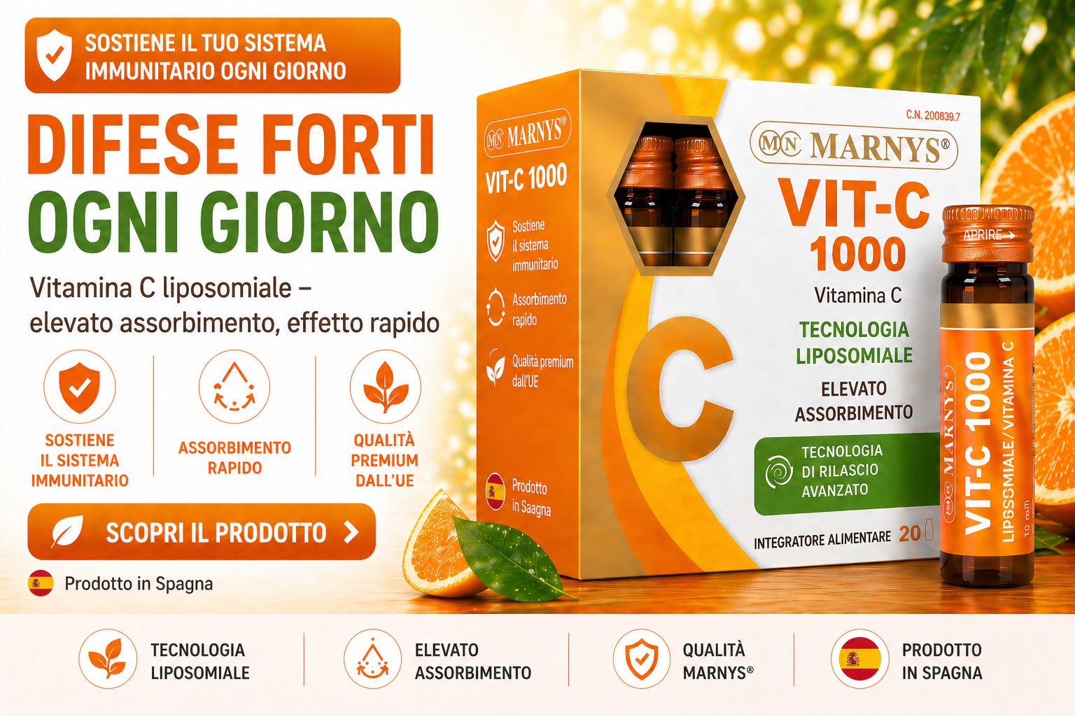 MARNYS Vitamina C 1000 – vitamina C liposomiale per immunità