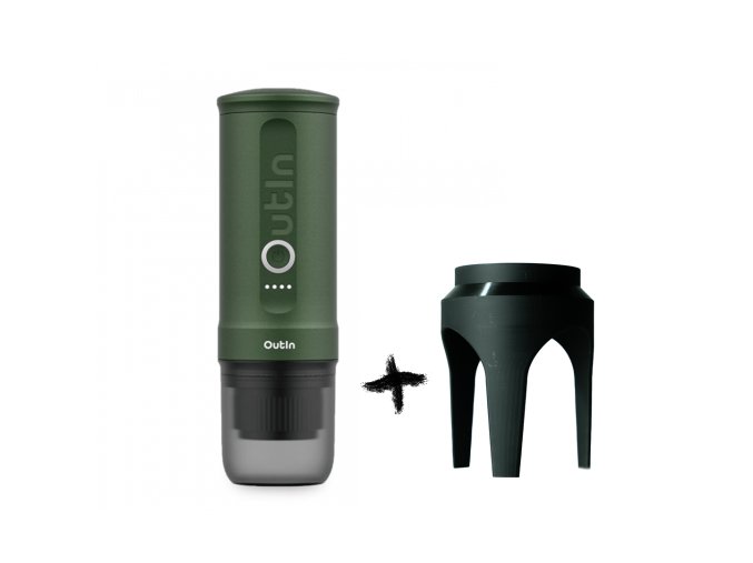 Cestovní kávovar Outin Nano Portable - Forest Green + Stojánek zdarma