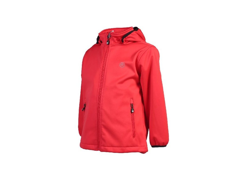 Kvalitní dětská zateplená jarní softshellová bunda s kapucí a reflexními prvky Color Kids Ralado softshell Racing red v červené barvě