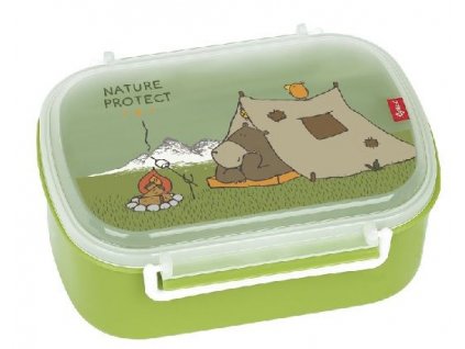 Kvalitní dětská plastová krabička na svačinu s druhou odjímatelnou krabičkou na ovoce Sigikid Forest Grizzly v zelené barvě