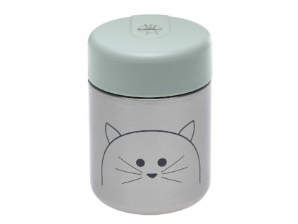 Kvalitní dětská termonádoba na jídlo 315 ml z nerezové oceli LÄSSIG Little Chums Cat v šedo-olivové barvě