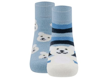 Dětské zateplené ponožky Ewers 2 pack modré s medvídky