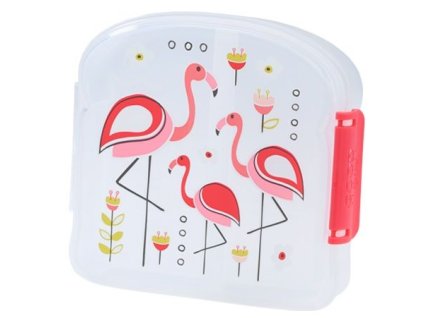 Kvalitní dětská svačinová krabička s třemi oddělenými částmi a bez BPA Sugarbooger Good Lunch sandwich box - Flamingo 