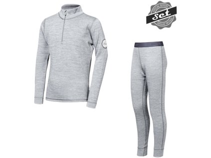SENSOR MERINO BOLD dětský set triko dl.rukáv zip + spodky cool gray