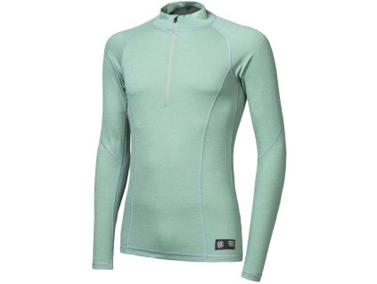 sensor merino df panske triko dl rukav zip basil green