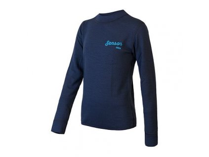 SENSOR MERINO DF LOGO juniorské triko dl.rukáv deep blue