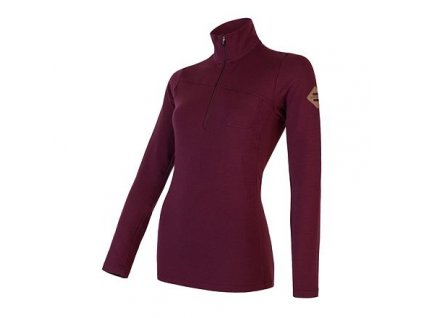 SENSOR MERINO EXTREME dámské triko dl.rukáv zip port red