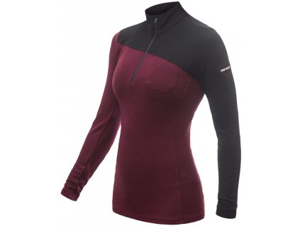 SENSOR MERINO EXTREME dámské triko dl.rukáv zip port red černá