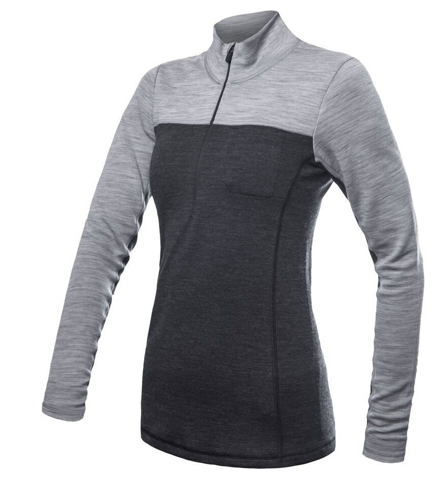 SENSOR MERINO BOLD dámské triko dl.rukáv zip anthracite/cool gray Velikost: S dámské tričko s dlouhým rukávem