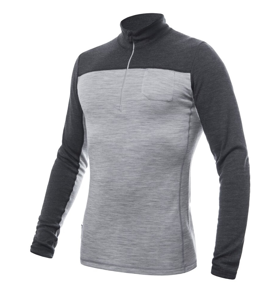 SENSOR MERINO BOLD pánské triko dl.rukáv zip cool gray/anthracite Velikost: M pánské tričko s dlouhým rukávem