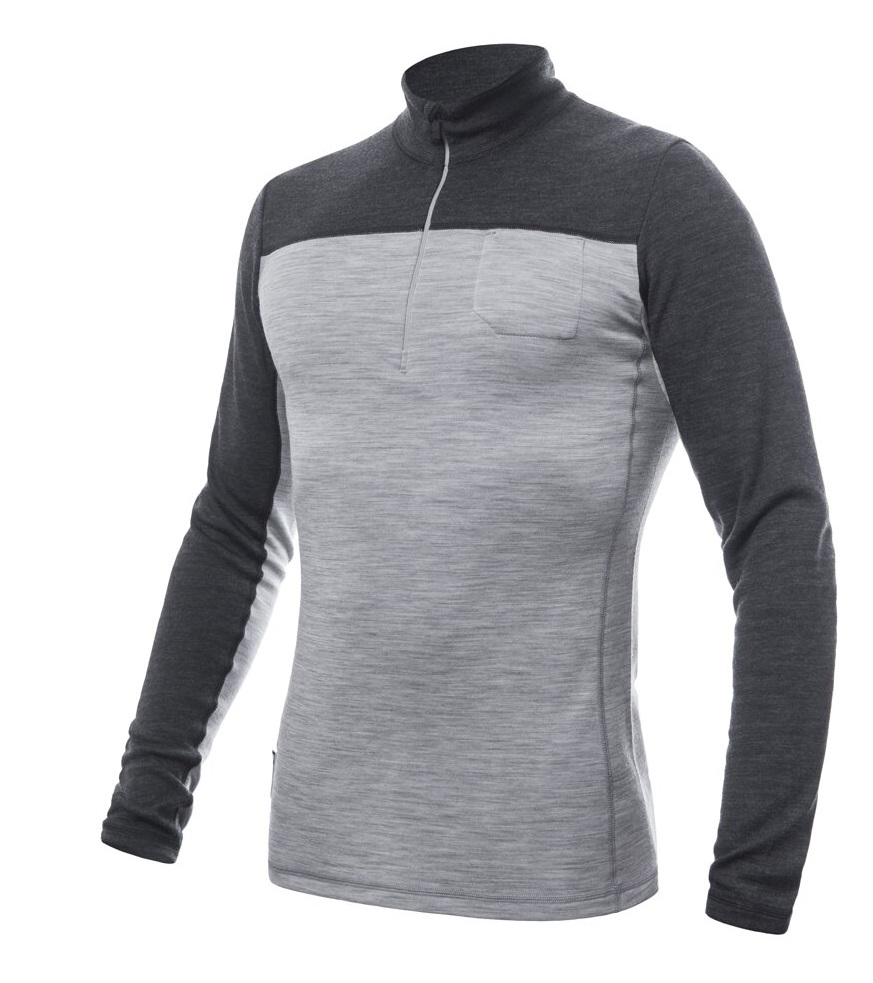 SENSOR MERINO BOLD pánské triko dl.rukáv zip cool gray/anthracite Velikost: XXL pánské tričko s dlouhým rukávem