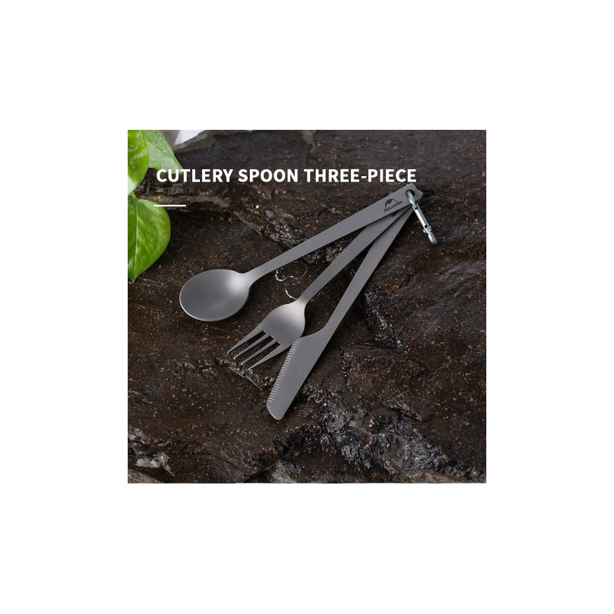 Naturehike TZD11 Sada příborů Titanium - ultralehká s karabinou