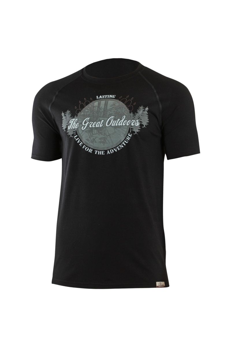 E-shop Lasting LUCAS 9090 černá pánské vlněné Merino triko s tiskem