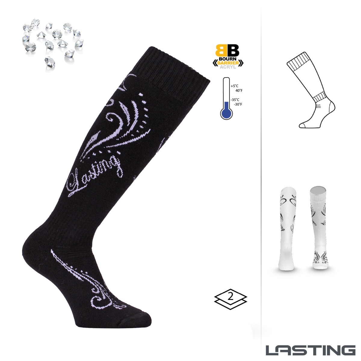 Lasting STAS 900 černá dámské podkolenky s kamínky Velikost: (42-45) L ponožky