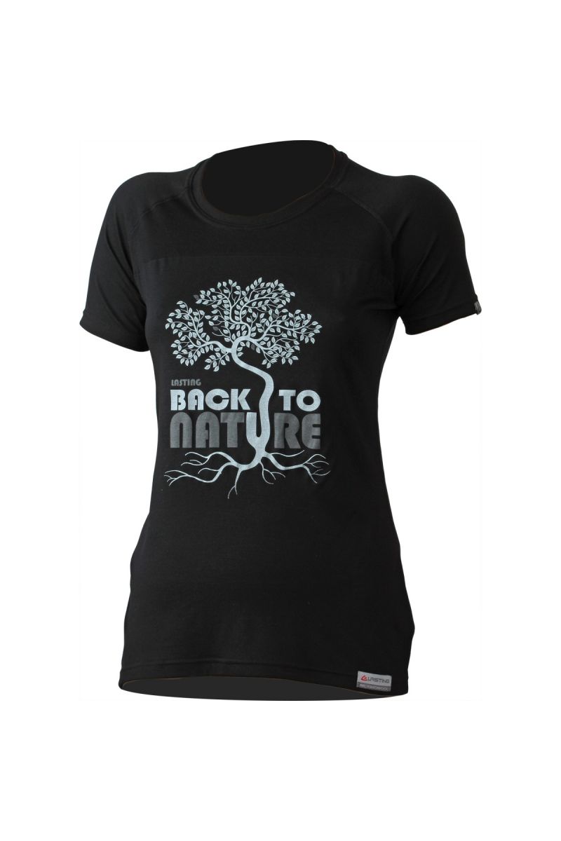 Lasting BACK 9090 černé vlněné merino triko s tiskem Velikost: XL