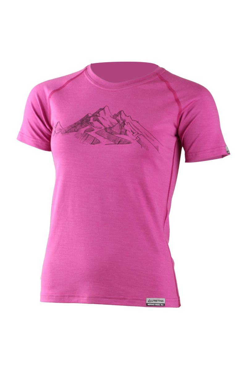 Lasting dámské merino triko s tiskem HILA růžové Velikost: L