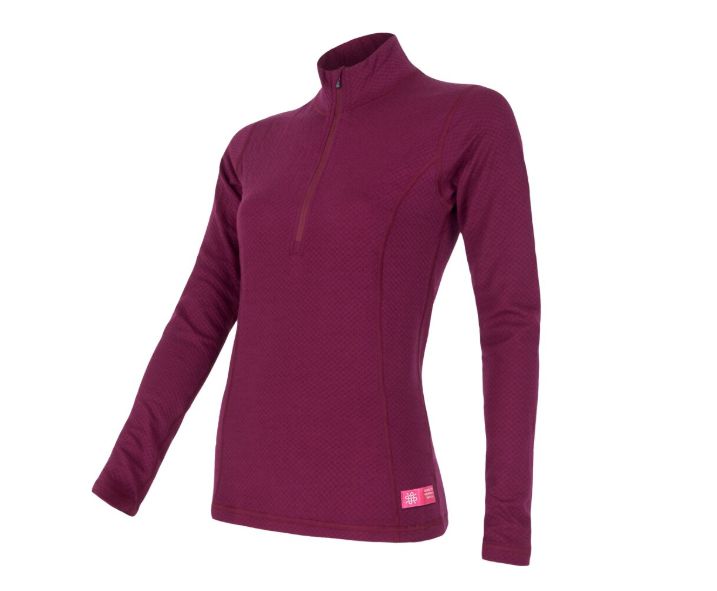 SENSOR MERINO DF dámské triko dl.rukáv zip lilla Velikost: XL