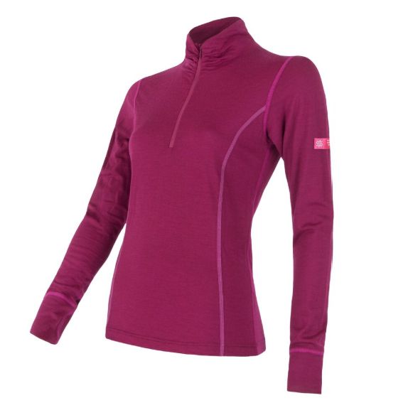 SENSOR MERINO ACTIVE dámské triko dl.rukáv stoják zip lilla Velikost: XL