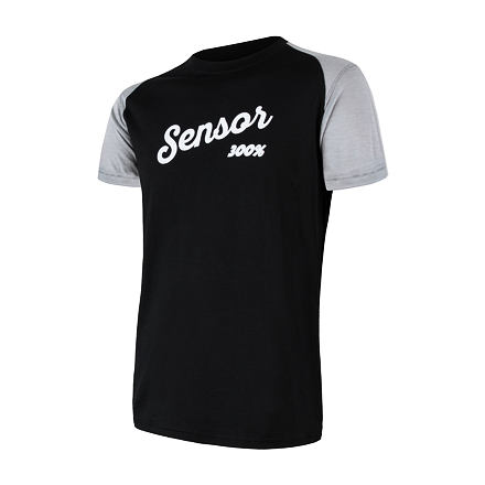 SENSOR MERINO ACTIVE PT LOGO pánské triko kr.rukáv černá/šedá Velikost: S