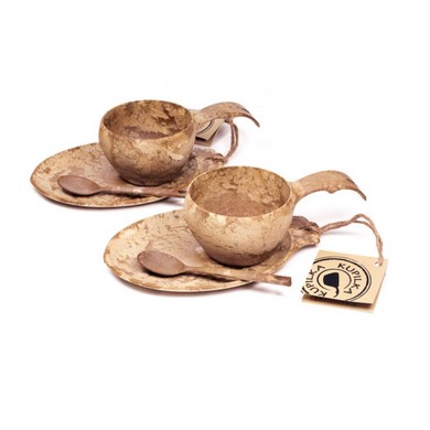 Kupilka Slow Down set - 2x KUKSA - 210 ml + 2x talíř + 2x čajová lžička - Original (BROWN)