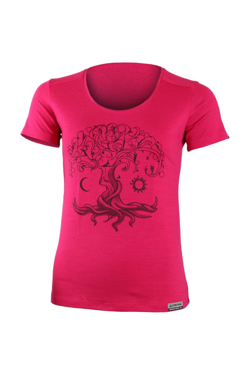 Lasting dámské merino triko s tiskem KASTRO 4747 růžové Velikost: XL