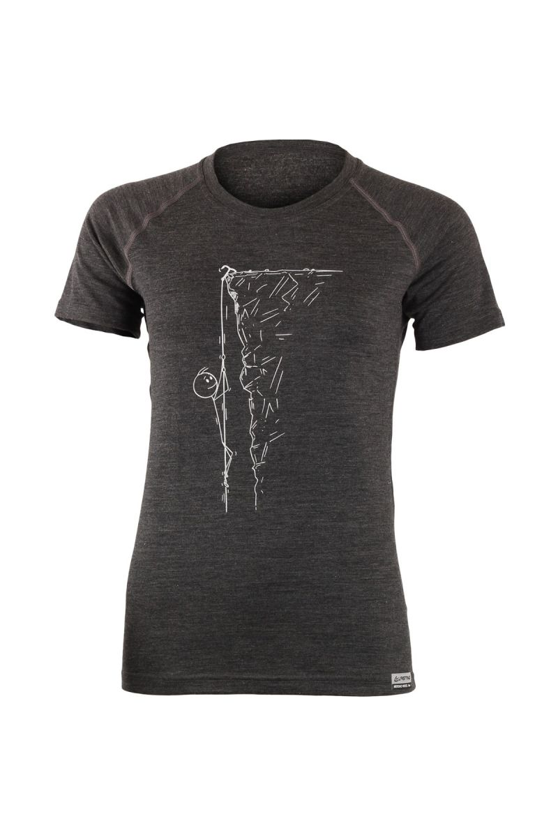 E-shop Lasting dámské merino triko s tiskem KAHOR šedé