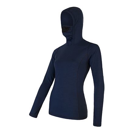 SENSOR MERINO DF dámské triko dl.rukáv s kapucí deep blue Velikost: XL