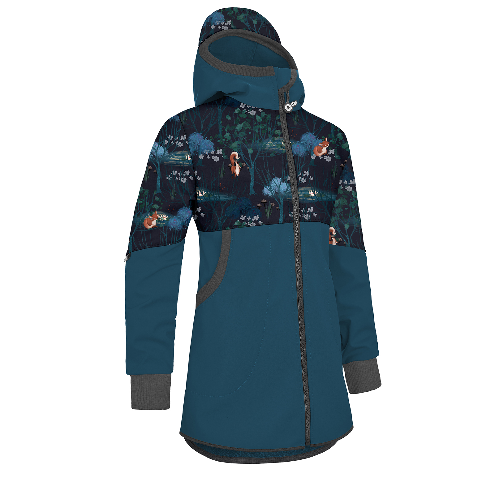 E-shop Unuo, Dívčí softshellový kabát s fleecem Street, Kobaltová, Čarovná liška