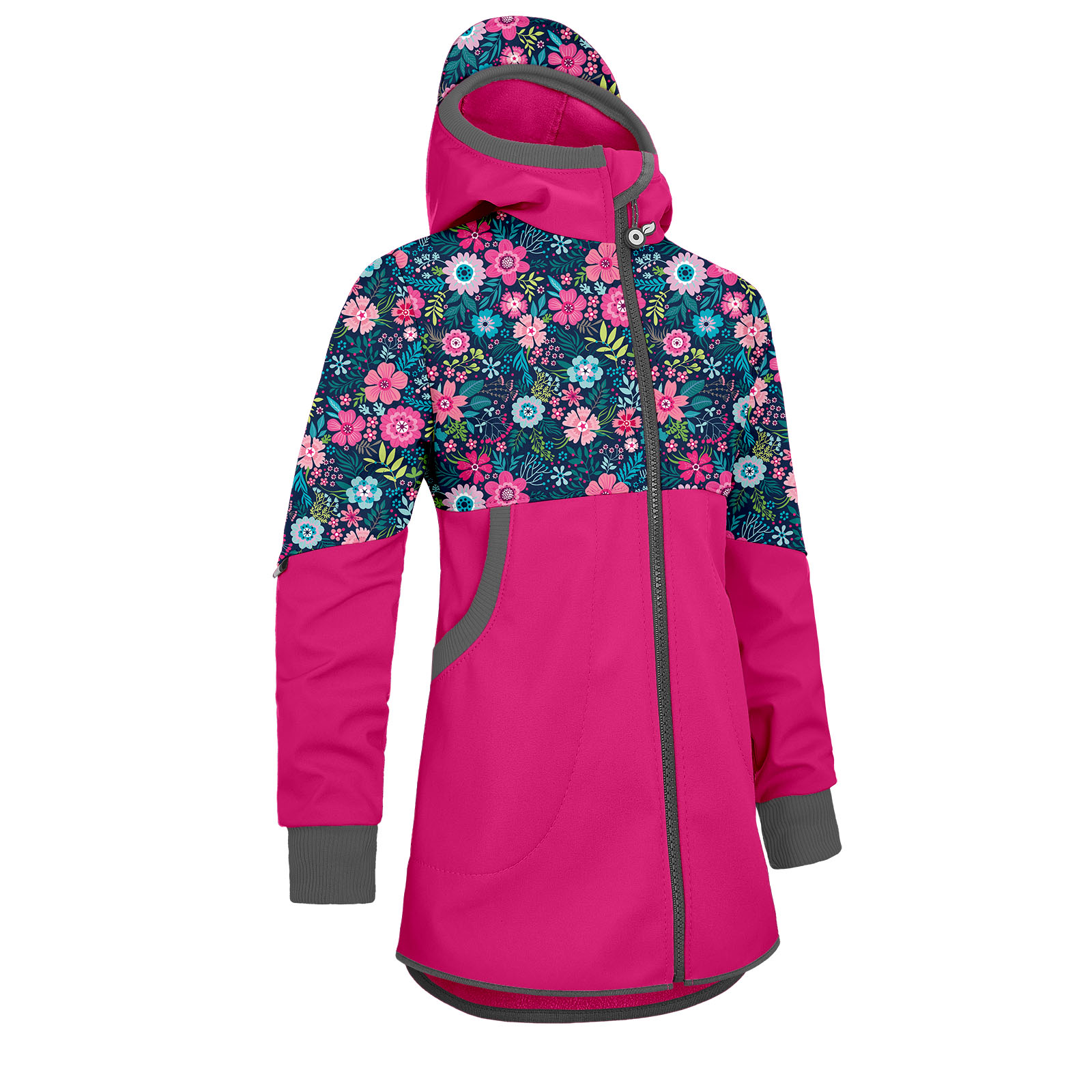 E-shop Unuo, Dívčí softshellový kabát s fleecem Street, Fuchsiová, Květinky