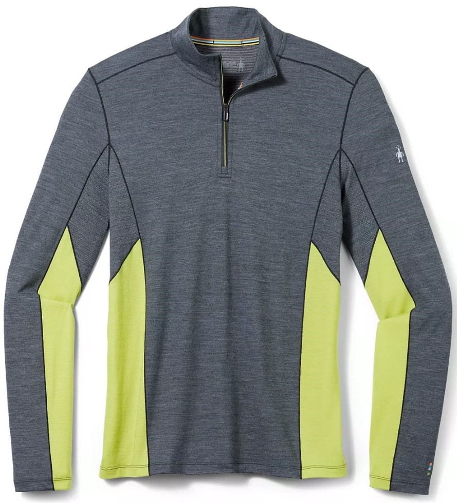 Smartwool MERINO SPORTONG SLEEVE 1/4 ZIP charcoal heather-dark citron Velikost: S