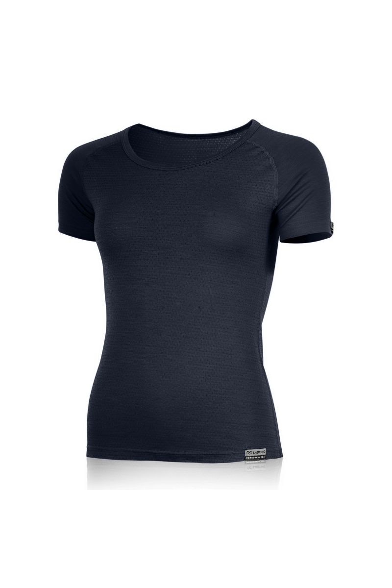 Lasting dámské merino triko TARGA modré Velikost: S dámské tričko s krátkým rukávem